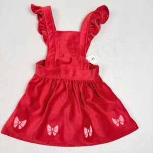 Bluey Red Corduroy Pinafore Dress Ruffle Bows 18M NEW